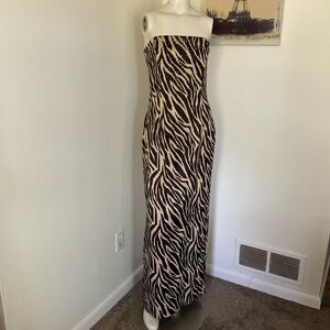 Vintage Gunne Sax Jessica McClintock 80’s Strapless Maxi Animal Print Dress 9